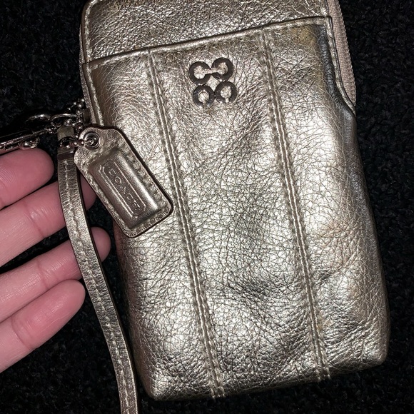 Coach Handbags - Coach Silver/Gold Wristlet Wallet